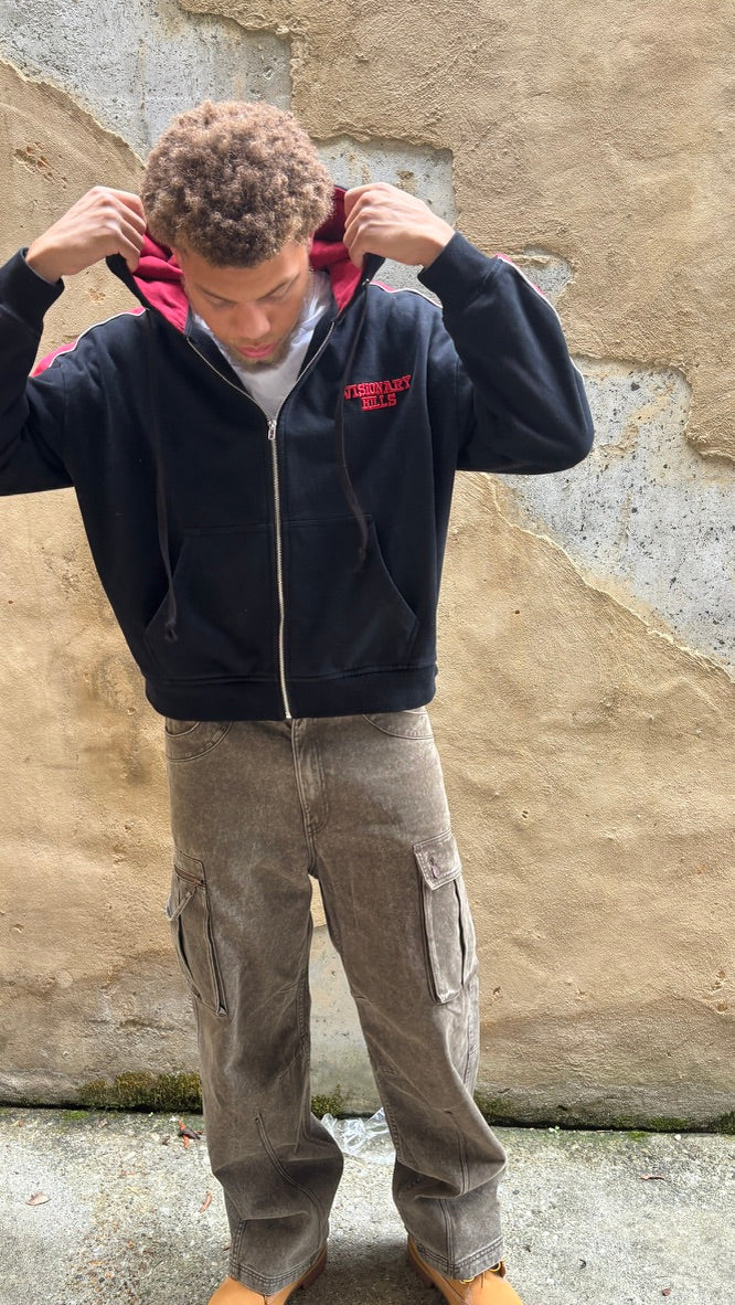 @shakurskii_ wearing Visionary Hills Daily "Bred" Zip Up